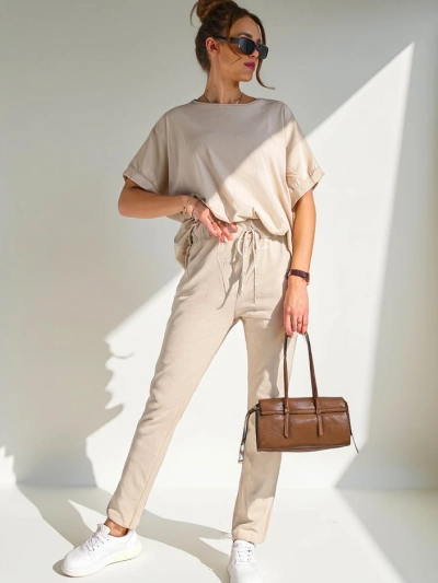 Royalfashion Женский комплект из хлопка с короткими рукавами и прямыми брюками