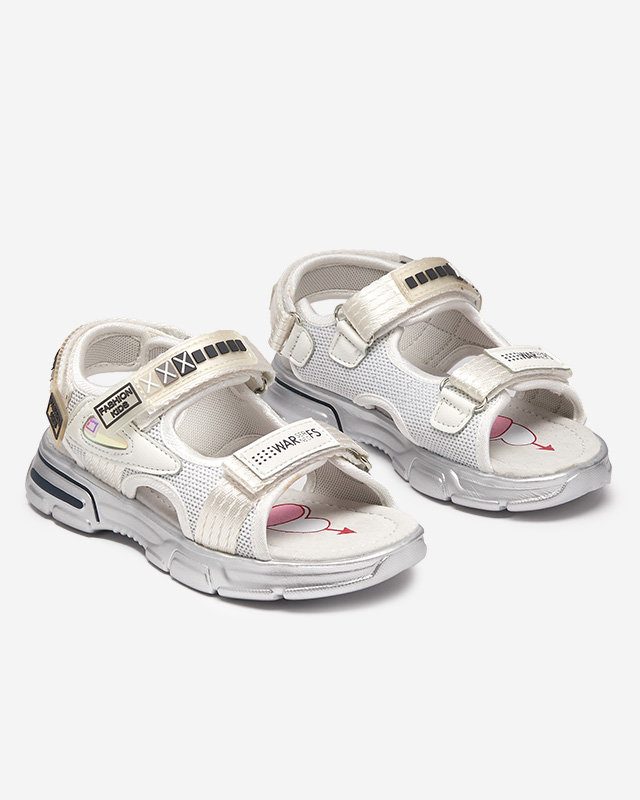 Бело-серебристые детские сандалии на липучке Mepoti - Обувь