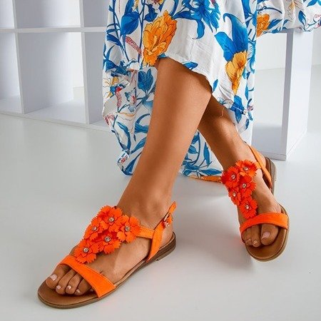 Оранжевые неоновые женские босоножки с цветами Madlen