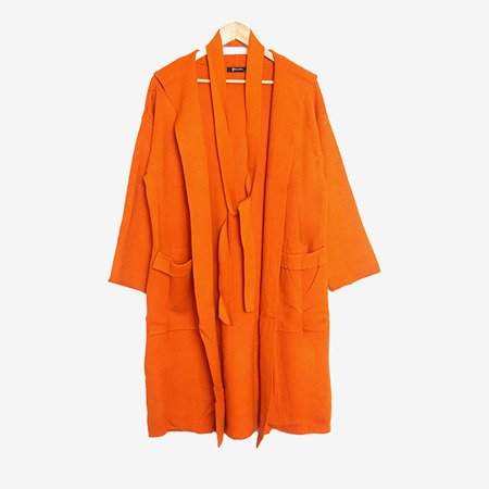 Оранжевый свитер-кардиган с капюшоном - Одежда