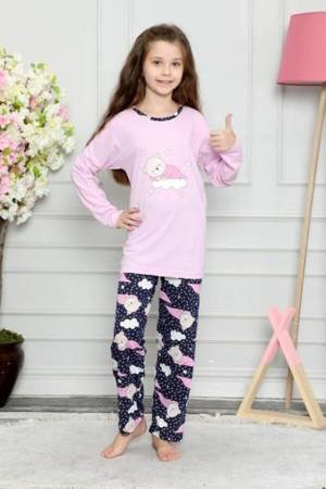 Розовые и темно-синие девчачьи пижамы с принтом - Одежда