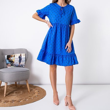 Синие женское платье в горошек