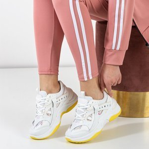Бело-желтые кроссовки с голографическими вставками Etana - Обувь