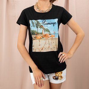 Черная женская футболка с фламинго (Турция)