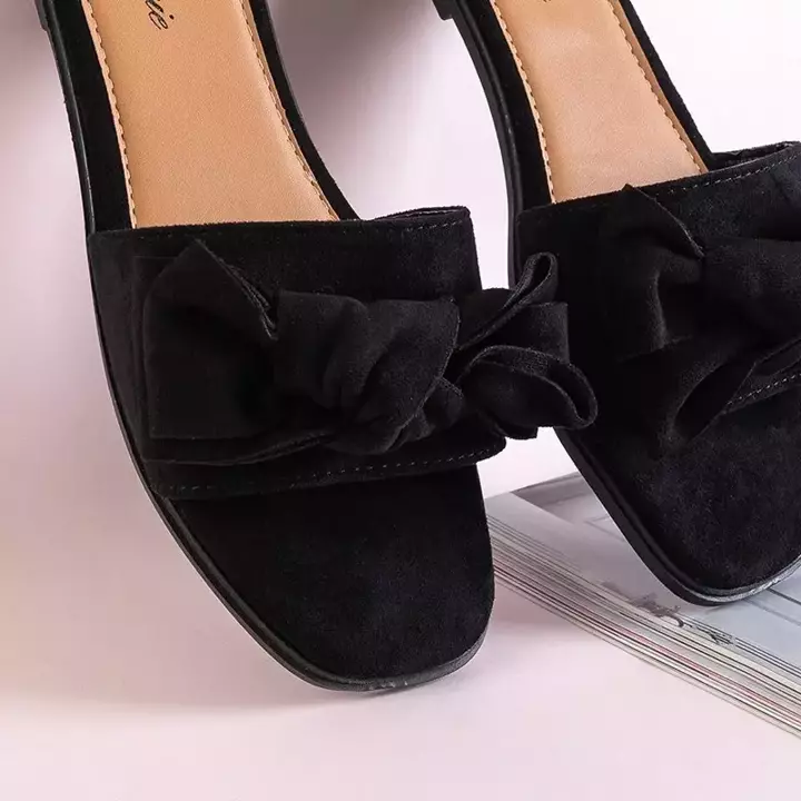 OUTLET Черные женские тапочки с бантом Bonjour - Обувь