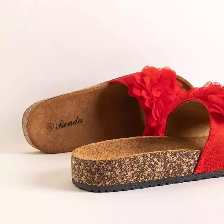 OUTLET Красные женские тапочки с цветами Алина - Обувь