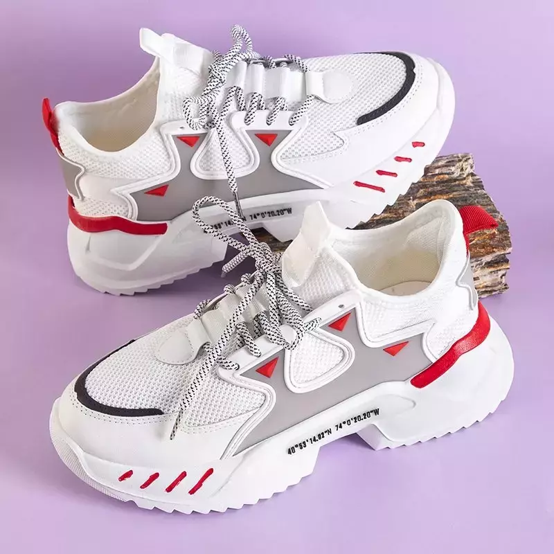 OUTLET Мужские белые кроссовки с красными элементами Gain - Обувь