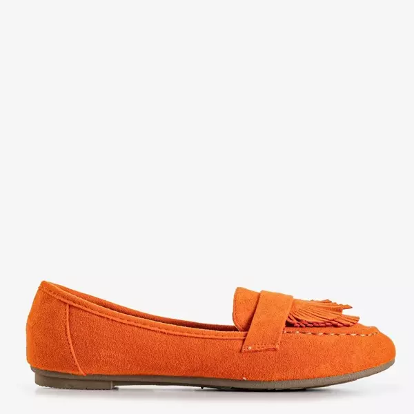 OUTLET Женские лоферы из эко-замши оранжевого цвета с бахромой Daiane - Обувь