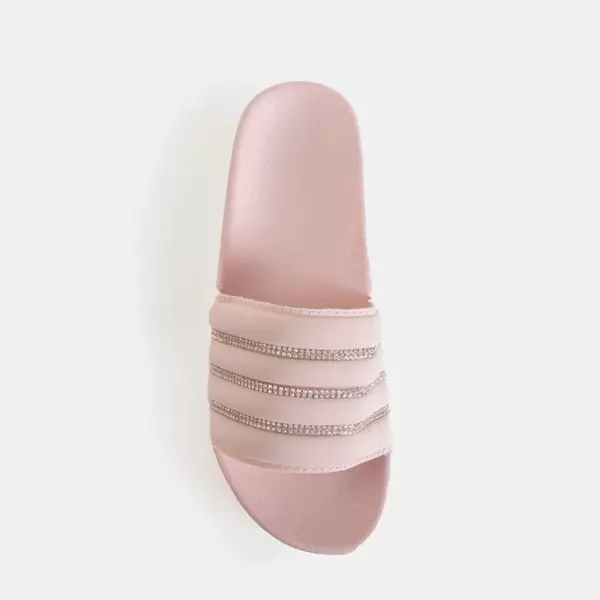 OUTLET Женские тапочки на платформе розового цвета с фианитом Rondi - Обувь