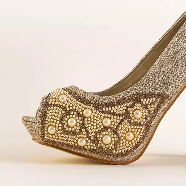 OUTLET Золотые блестящие туфли-лодочки на каблуке-шпильке Prisca - Обувь