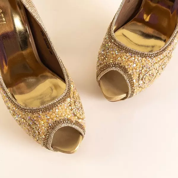 OUTLET Золотые блестящие туфли-лодочки на шпильке Adriannah - Обувь