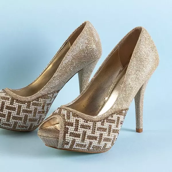 OUTLET Золотые блестящие туфли-лодочки на шпильке Cecile - Обувь