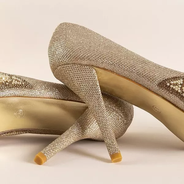 OUTLET Золотые блестящие туфли-лодочки на шпильке Prisca - Обувь