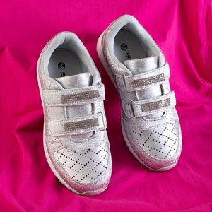 Серебряные детские кроссовки с отделкой Oksi