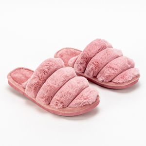 Темно-розовые женские меховые тапочки Puffie