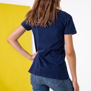 Темно-синяя женская футболка с принтом