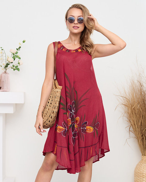 Женская накидка темно-бордового цвета с платьем в цветочек - Одежда
