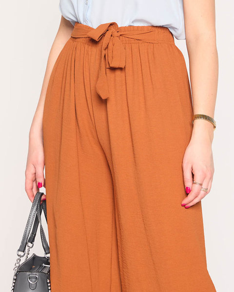Женские широкие брюки палаццо светло-коричневого цвета - Одежда
