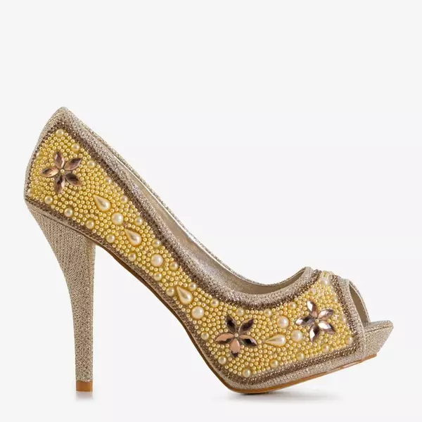 Женские туфли-лодочки OUTLET Gold из парчи с цирконами и жемчугом Gitana - туфли