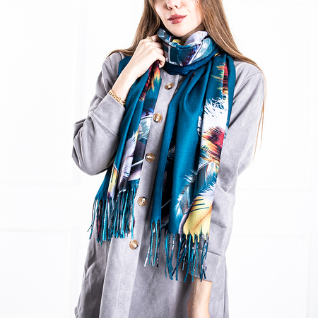 Бірюзовий жіночий шарф з принтом