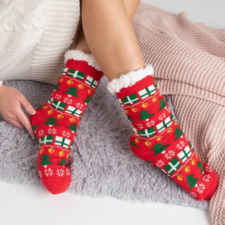 Червоні шкарпетки з різдвяним принтом - Шкарпетки