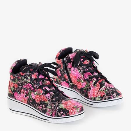 Чорні кросівки для дівчат з квітами на танкетці Tutelida - Взуття