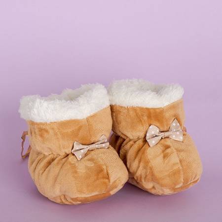 Коричневі дитячі пінетки з бантиком «Milashka» - Взуття