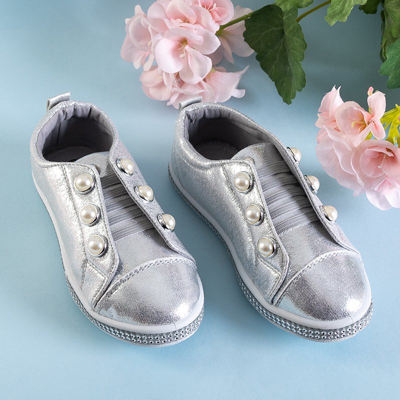 OUTLET Срібні дитячі сліпони з перлами Мерена - Взуття