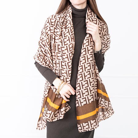 Світло-коричневий жіночий шарф з принтом
