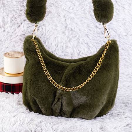 Жіноча сумочка з темно-зеленого хутра - Сумочки