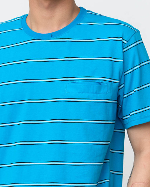 Чоловіча синя бавовняна футболка в смужку - Одяг