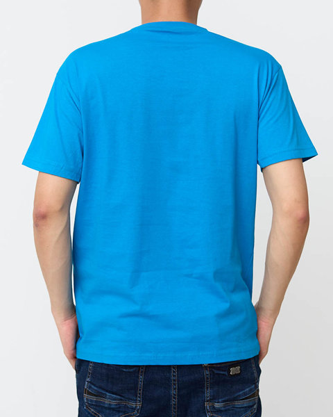Чоловіча синя бавовняна футболка з барвистим принтом - Одяг