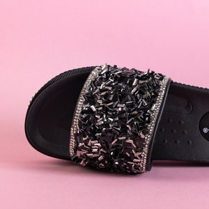 Чорні жіночі босоніжки на платформі з фіанітом Lorenali - Взуття