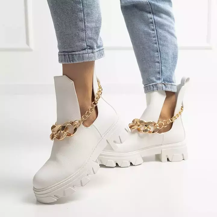 OUTLET Білі жіночі черевики з ланцюжком Tenkay - Взуття