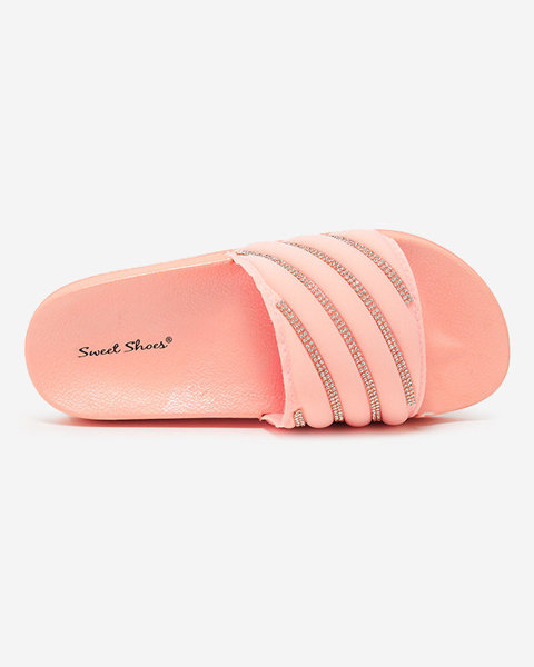 OUTLET Світло-рожеві жіночі тапочки з фіанітами Erikis - Взуття