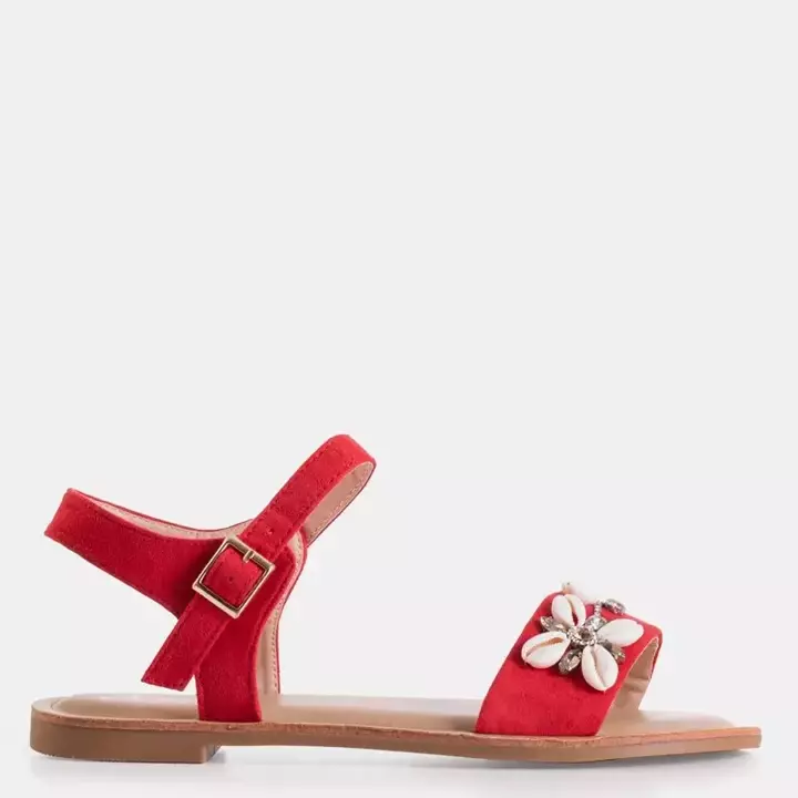 OUTLET Жіночі червоні сандалі на плоскій орнаменті Łucja - Взуття