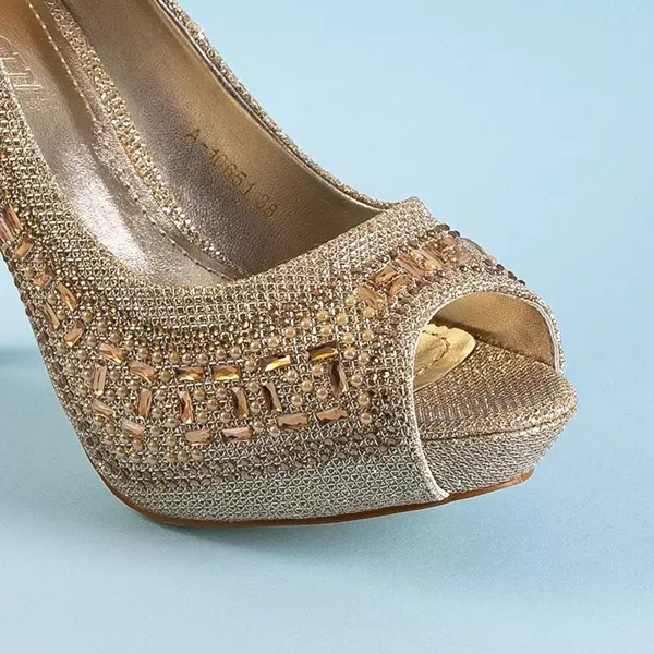 OUTLET Золоті жіночі парчані човники на шпильці з фіанітом Inda - Взуття