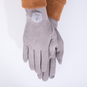 Світло-сірі жіночі рукавиці з помпоном