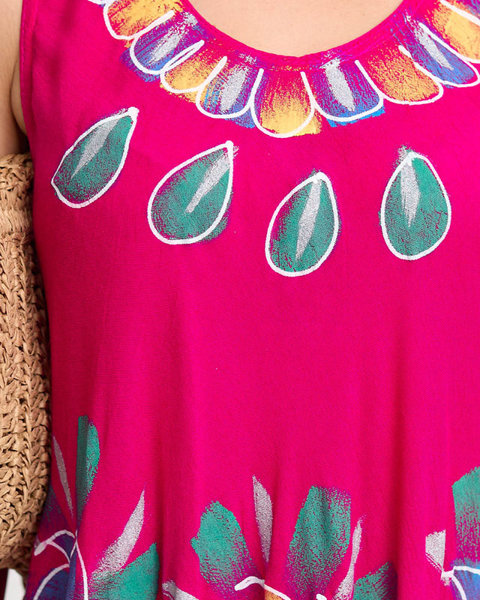 Жіноча пляжна сукня кольору фуксії з квітковою обшивкою - Одяг