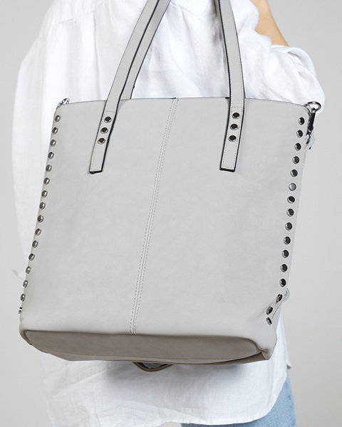 Жіноча сіра сумка шопер зі стразами - Аксесуари